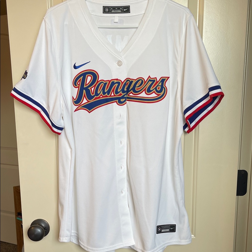 Nike White and Blue Women's Rangers Jersey #2 Semien